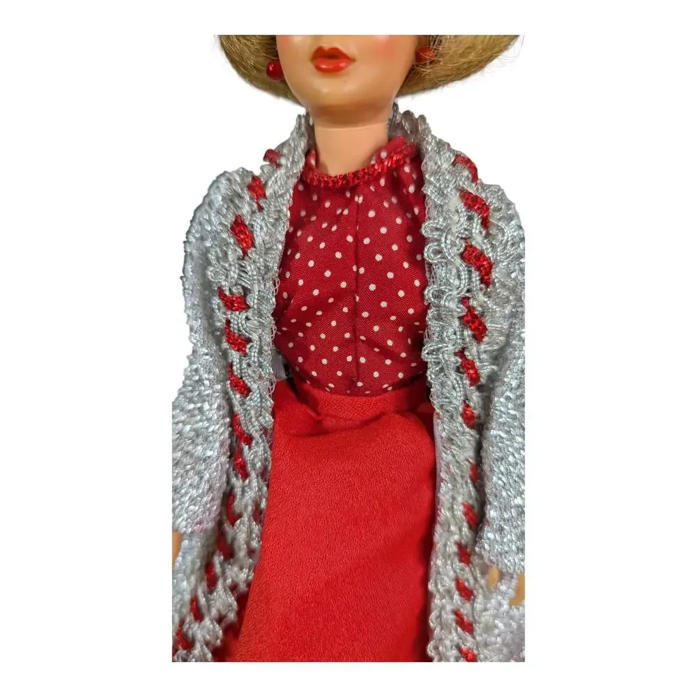 Tammy Doll Red Dress Silver Cloak Purse Handbag Ideal Toy 1965 VTG 11.5 inches